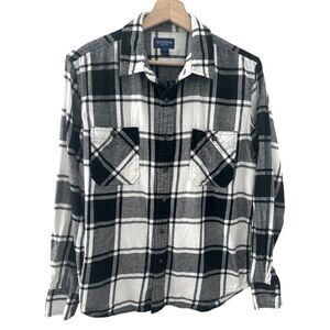 Arizona Jean Co Black & White Plaid Flannel Shirt Large Cozy Classic Outdoors